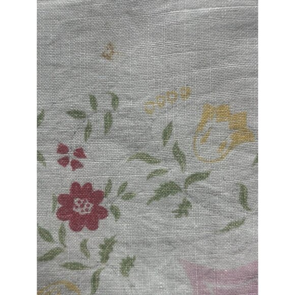 Vintage 1950s Linen Pink Red Rose Floral Tablecloth 50" x 47" Square - Picture 2 of 14